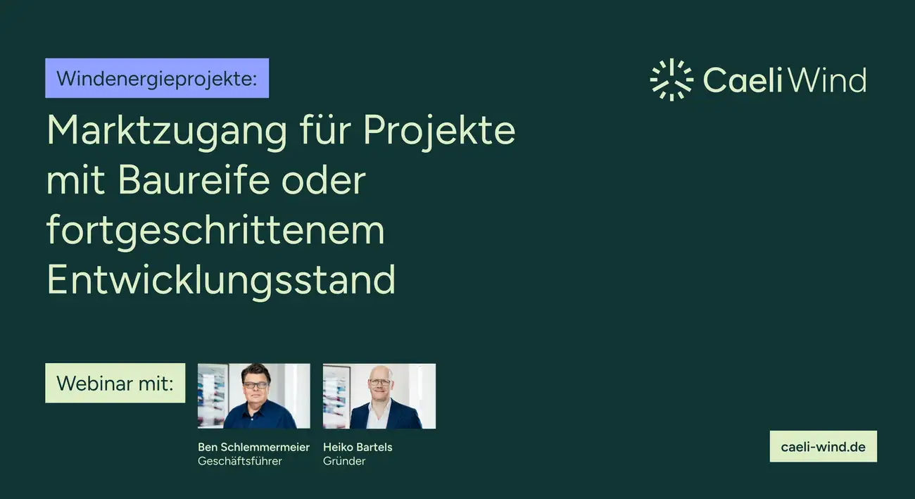 Webinar zu Projektbewertung, Vermarktungsoptionen und strukturiertem Marktzugang für Windenergieprojekte mit Baureife oder fortgeschrittenem Entwicklungsstand.